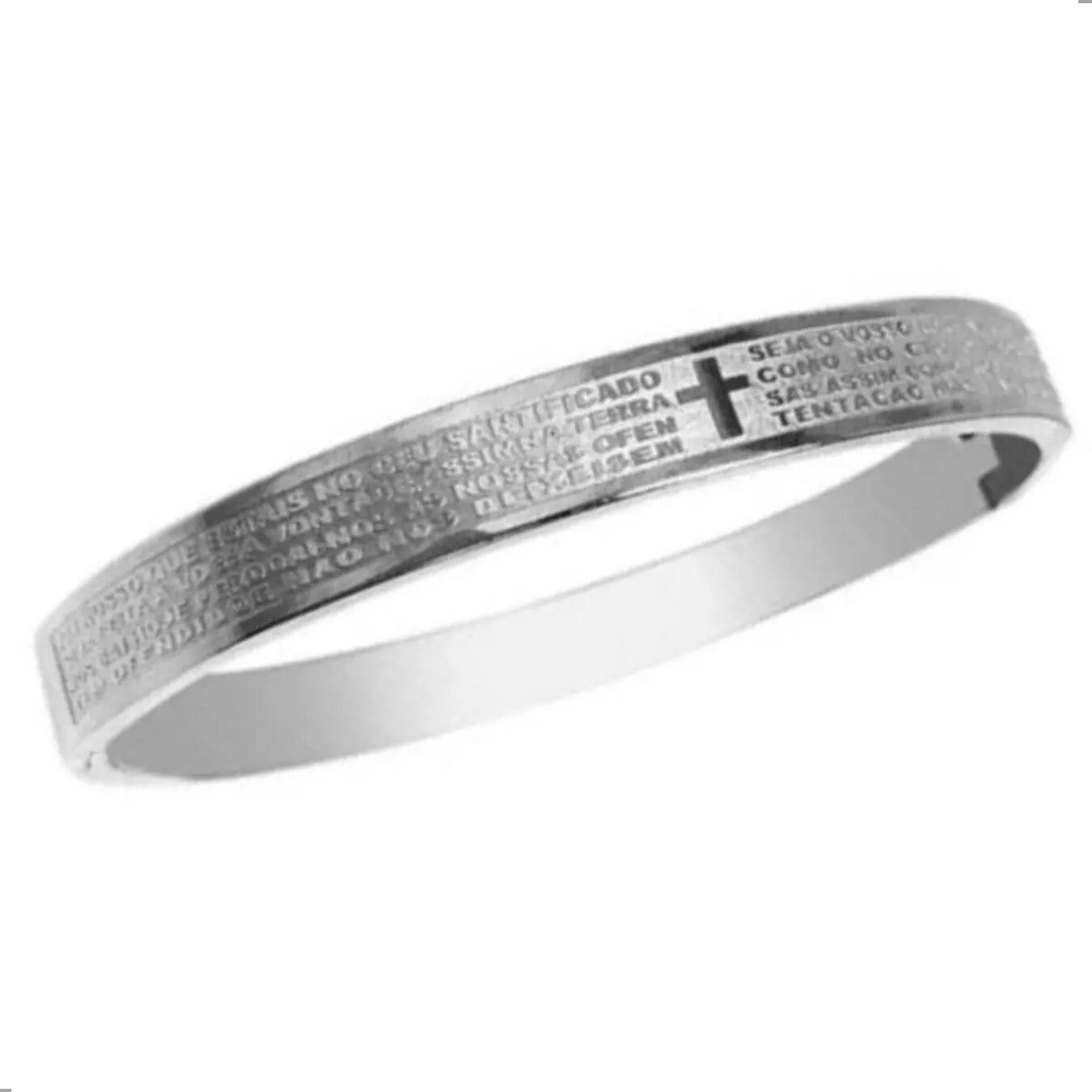 Bracelete Masculino Oração Pai Nosso Aço Inox (02)