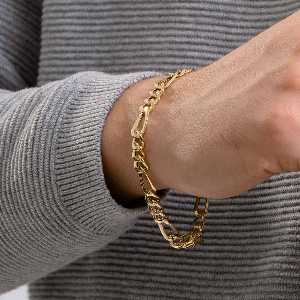 Pulseira Fígaro Grumet 3x1 de 7.6mm em Ouro 10K