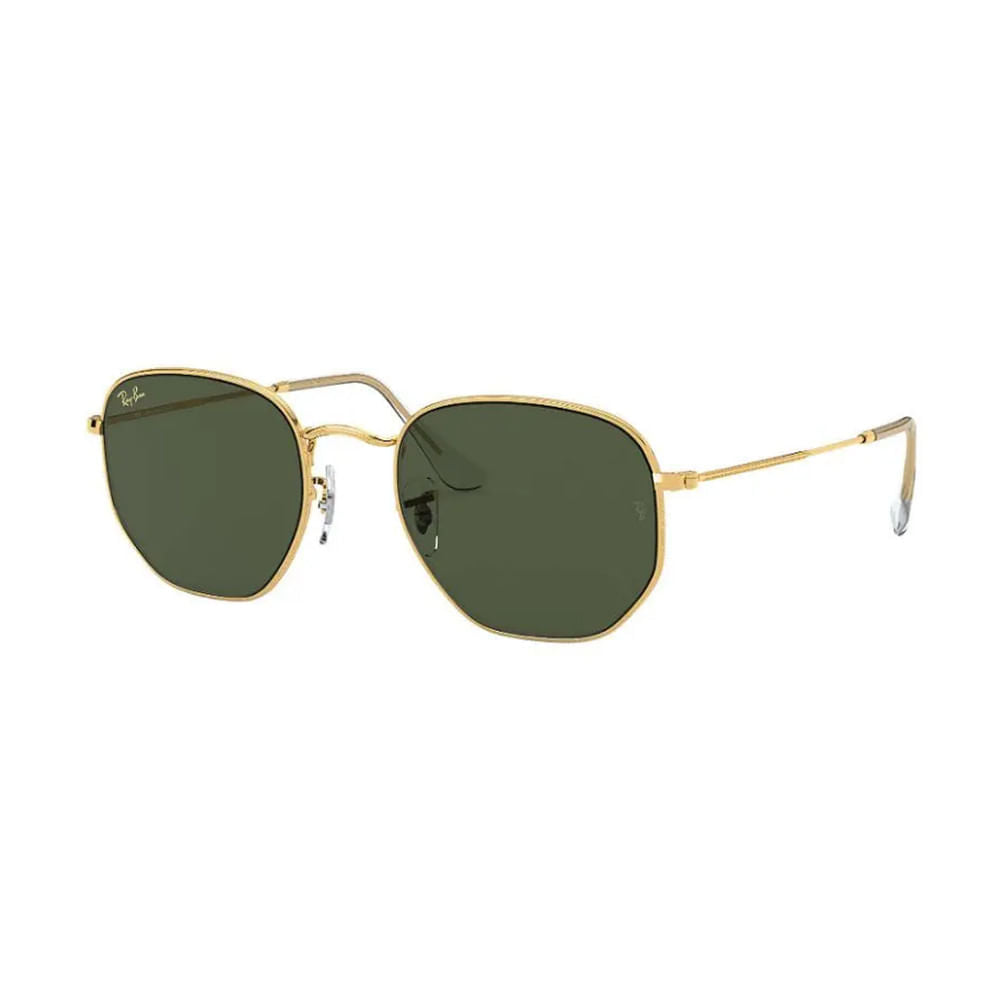 Óculos Ray-Ban Hexagonal com Lente Preta e Armação Dourada